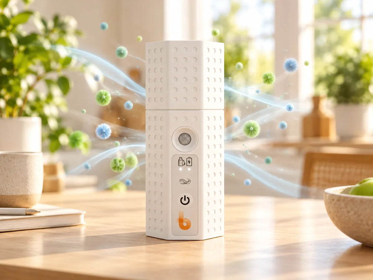 BioLogic Mini releasing probiotics, illustrated around the device